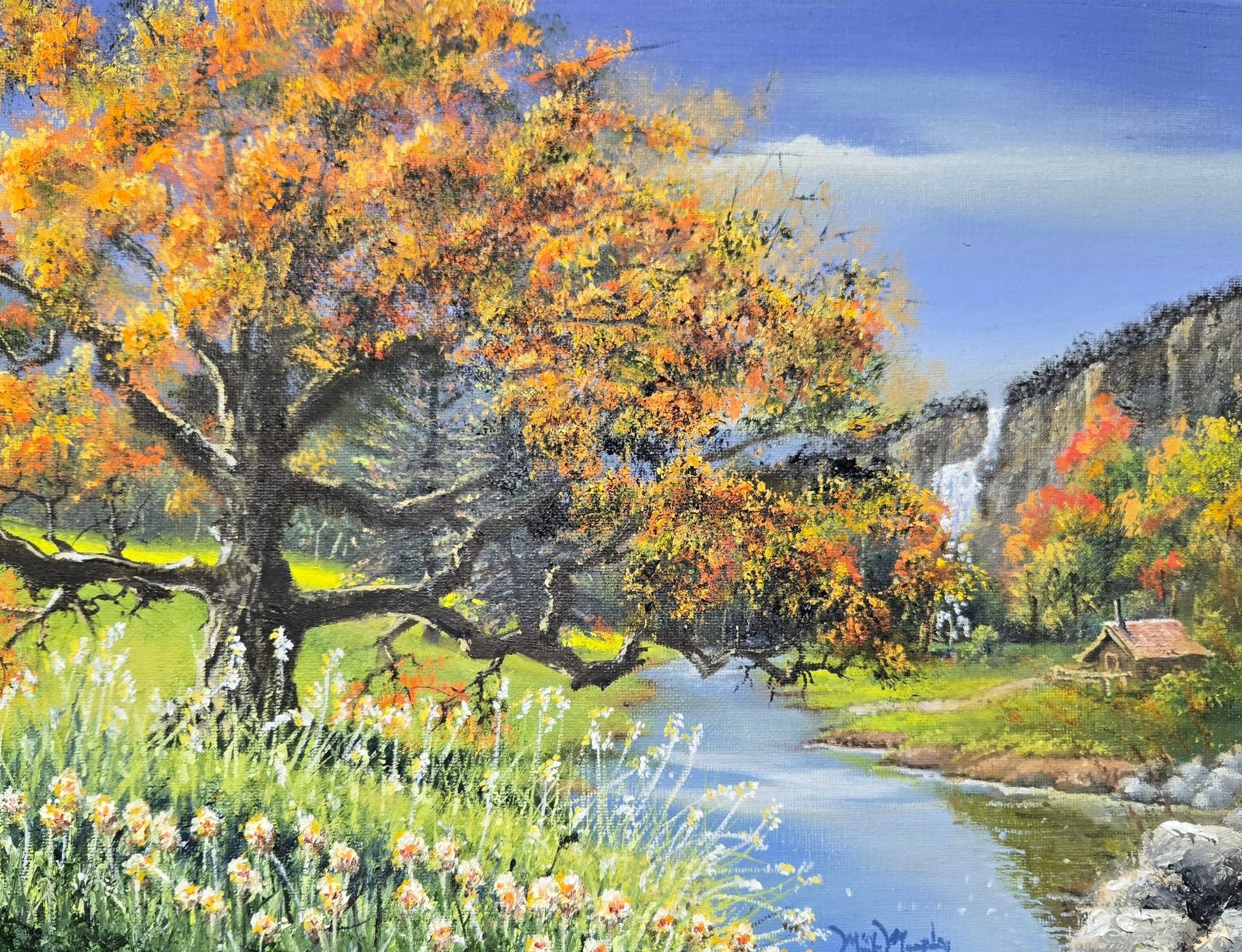 Autumn by the Falls, Oil on canvas